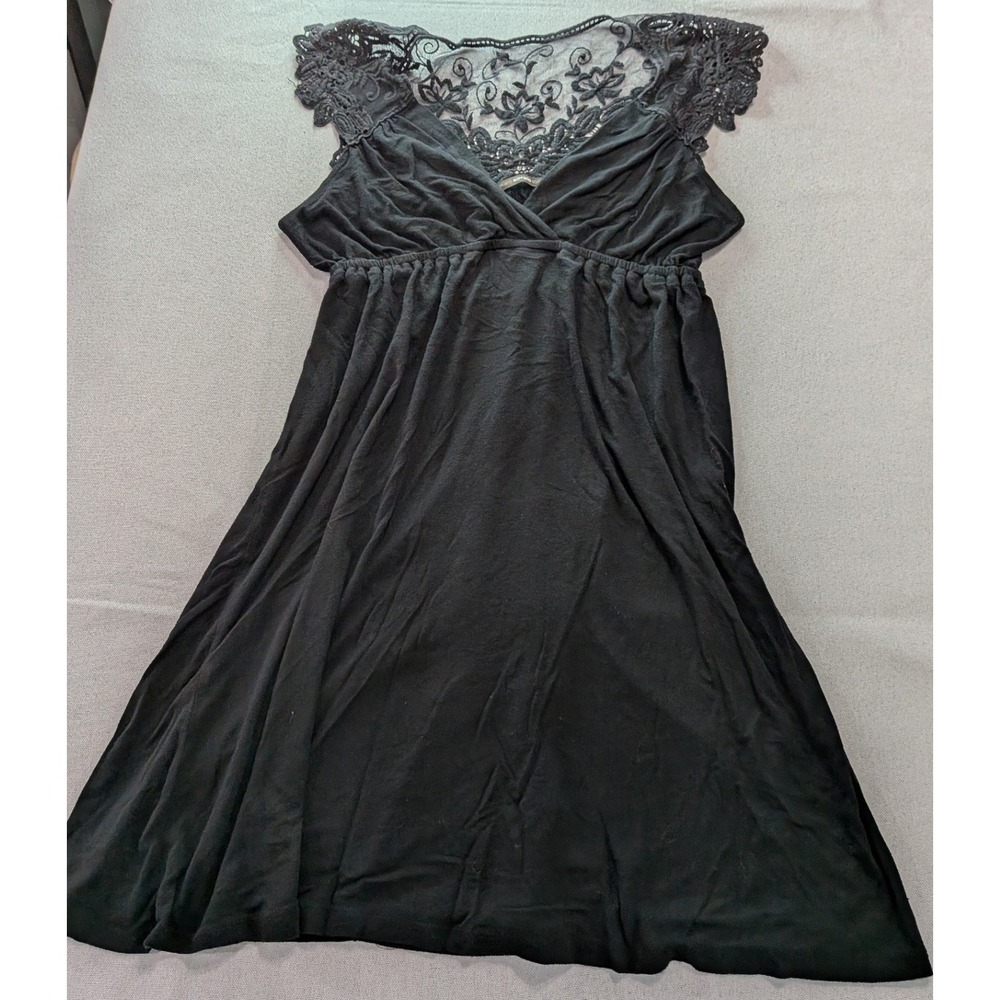 Soprano Dress Women S Black Lace Yoke V-Neck Empire Waist Mini Babydoll